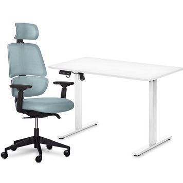 Комплект Mealux PowerDesk Lite White + Leo Air Plus Grey Blue (арт. EVO-201 Lite W/W +Y 546 KBGL) EVO-201 Lite W/W +Y 546 KBGL фото