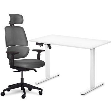 Комплект Mealux PowerDesk Lite White + Leo Air Plus Grey (арт. EVO-201 Lite W/W +Y 546 KBG) EVO-201 Lite W/W +Y 546 KBG фото